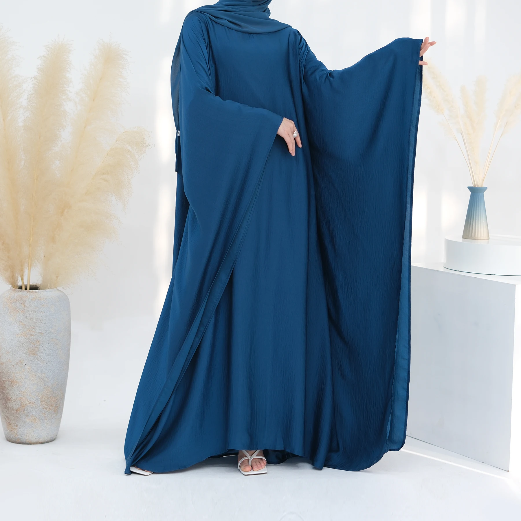 Abaya musulmana de tela crepé para mujer, vestido largo con cinturón de manga de mariposa, ropa islámica, caftán modesto de Turquía, trajes de Ramadán, Hijab