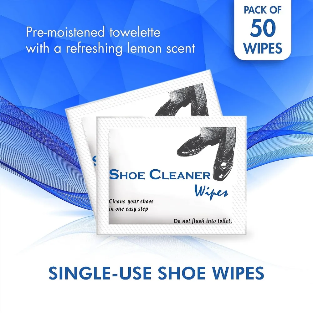 Pre-Moistened Shoe Shine Wipes, 50 Individually Wrapped, Streak-Free Cleaner for Leather & Travel