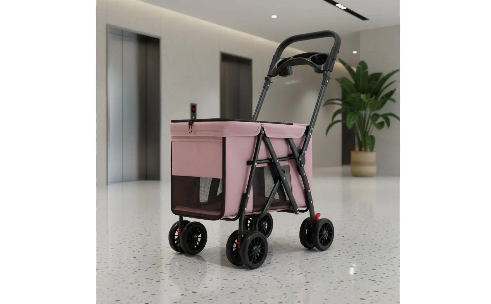 Dog Stroller Collapsible Feline Stroller Lightweight Pet Stroller Easy Accessible Creature Gear Rear Brakes for Walks, Outdoor
