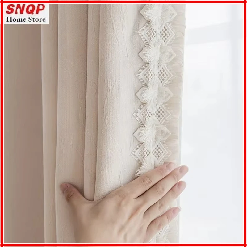 

French Cream Chenille Rose Jacquard Luxury Curtains for Living Room Bedroom Dining Blackout Window Tulle Elegant Thicken Lace