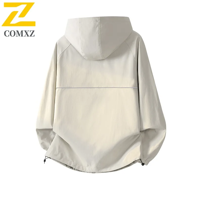COMXZ 2025 Mens Jacket Casual Outdoor Mountain Windproof Jackets Classics Hooded Hiking Style Loose Spring Autumn Clothing