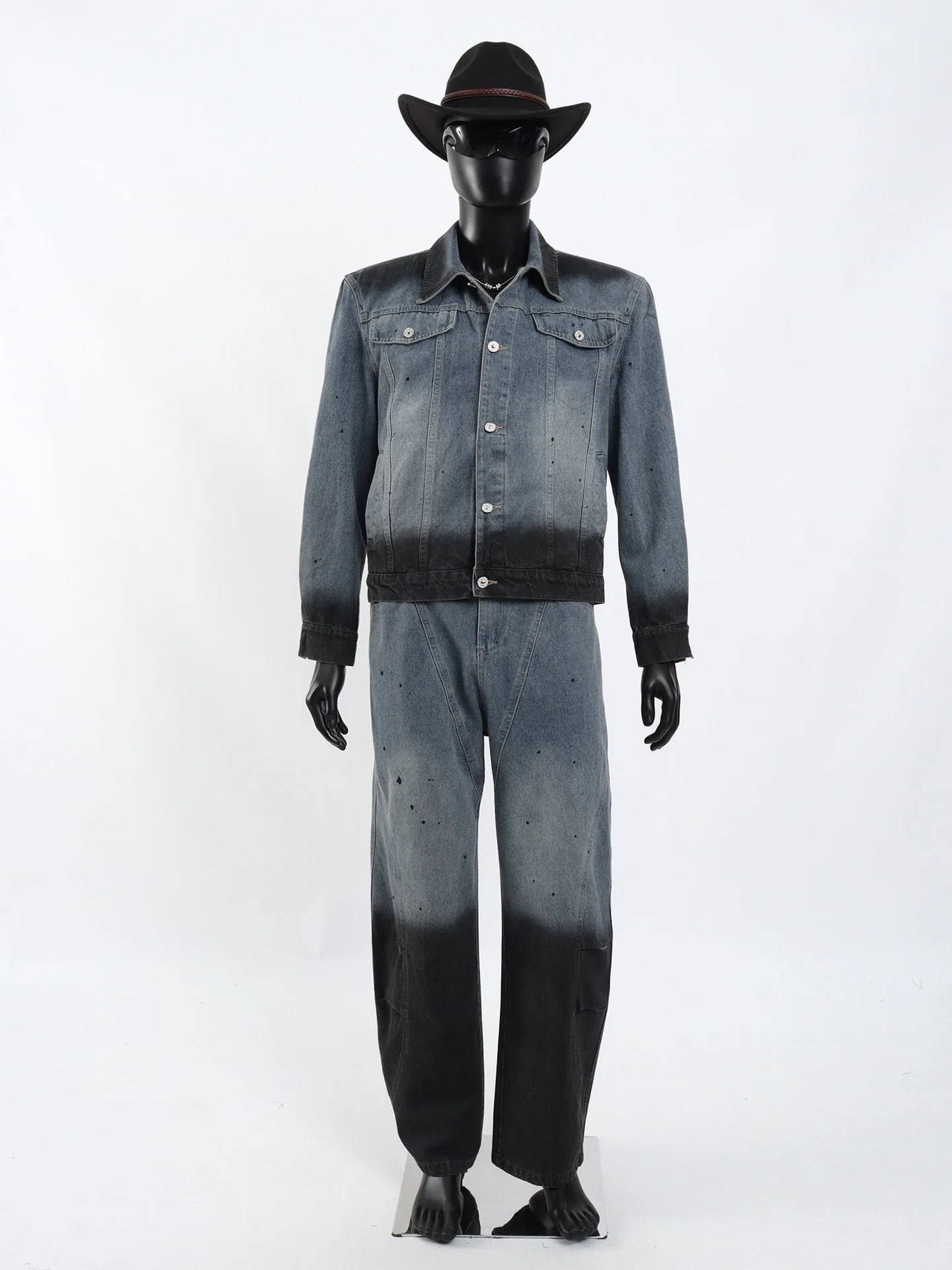 Starlit Vintage Patchwork Denim Jacket Men's Autumn High-End Feeling Cool Jacket Set Loose Fit Color Collision Old Style