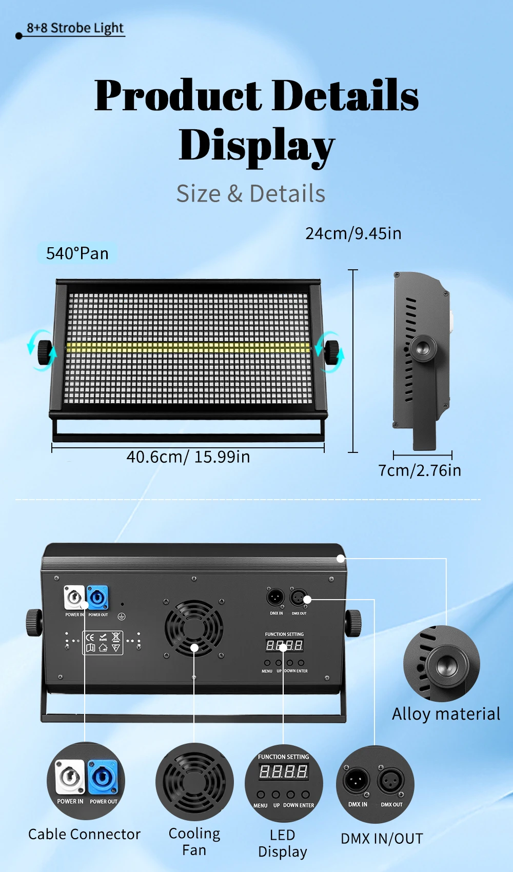 2 Stück 1000W 8+8 Stroboskoplicht RGBW 960LED Urlaubs-Ambientebeleuchtung DMX512 DJ Disco-Lichter für Lichtshows, Bars, Clubs und Bühnendekoration – Detail 3