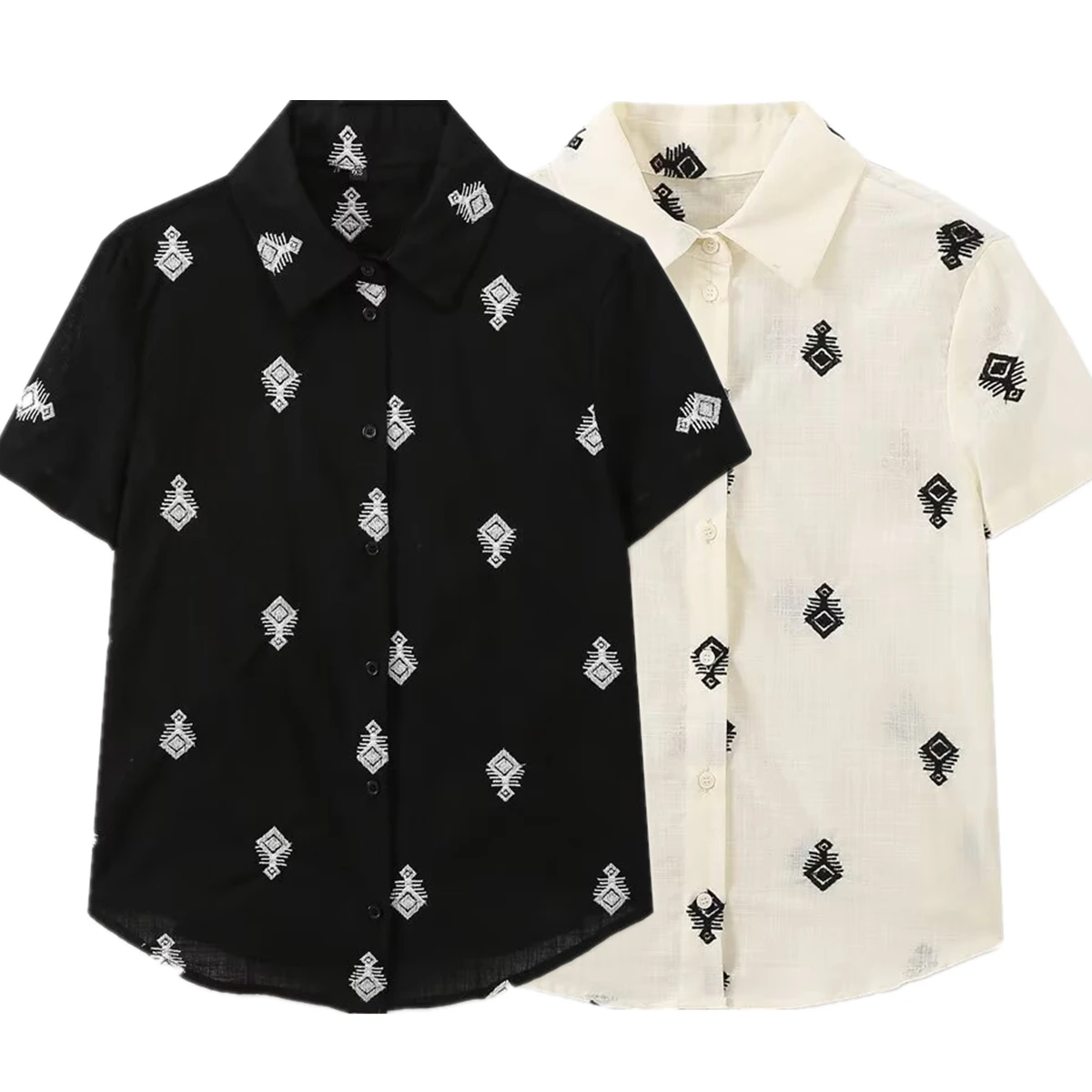 

Maxdutti Moroccan Bohemian Embroidered Shirt Retro Ethnic Style Short Sleeve Blouse Women 2025 Summer Shirt Top