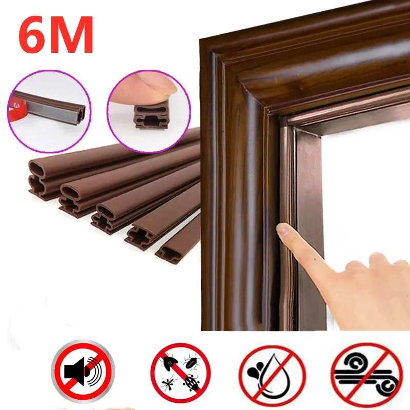 6M Silicone Self-adhesive Sealing Strip Insulation Soundproof Door Stop Window Gap Sealing Moisture-proof Strong Adhesive Tape