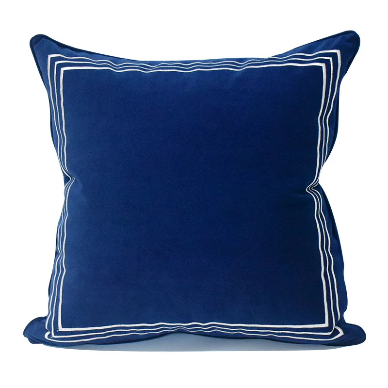 Medicci Home Luxury Stripe Border Embroidered Cushion Cover Modern Simple Geometric H Orange Velvet Pillow Case 45x45cm 50x50cm
