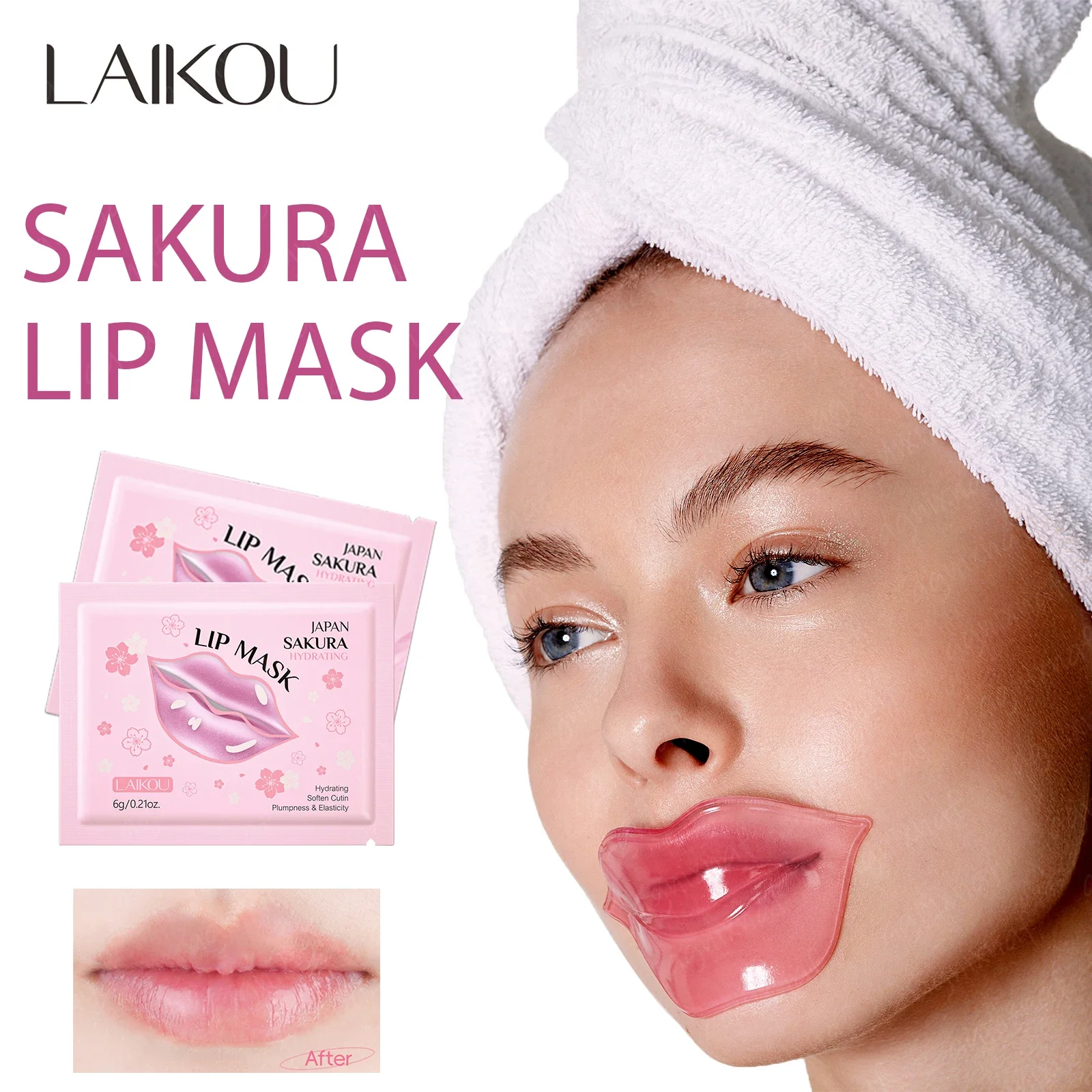 

LAIKOU 10pcs Sakura Lip Mask Moisturizing Firming Nourishing Beauty Lip Care 5pcs Labial Moisturizer Lip Patches Gel Pads Care
