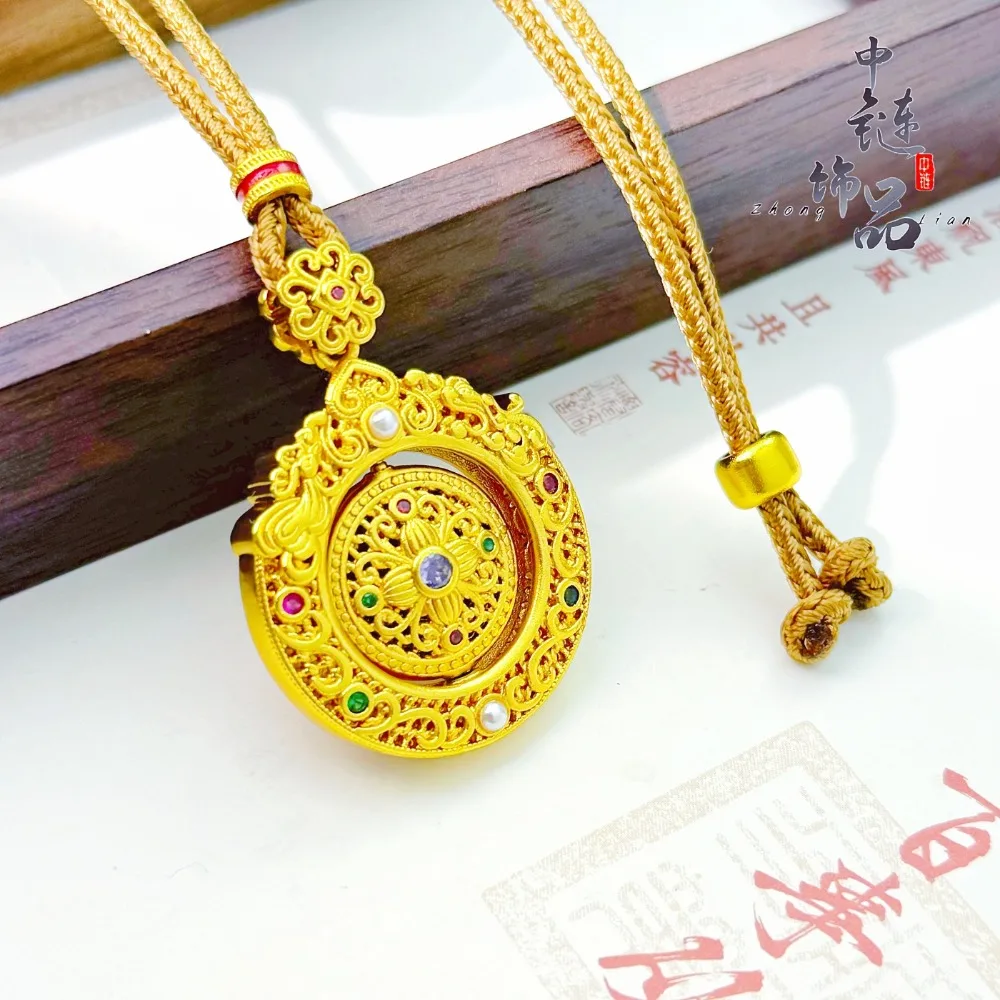 Mini-engraved rotating cross-shaped compass pendant 9999gold