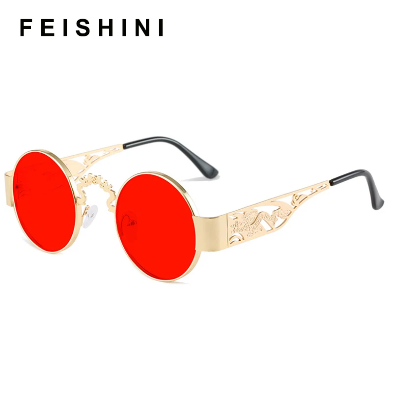 

FEISHINI Metal Sunglasses Men Fashion Round Glasses Dragon Brand Designer Vintage Sun Glasses Women High Quality Oculos de sol