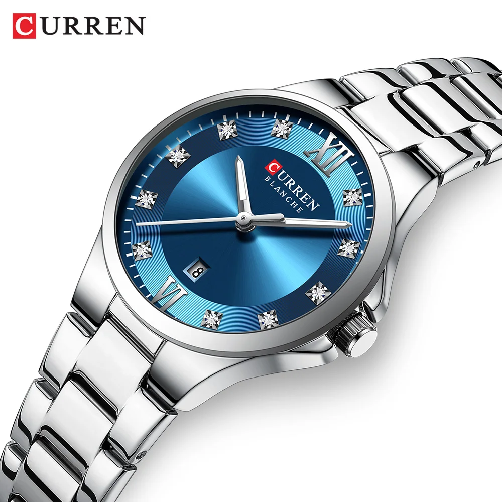 

CURREN 9107 Stylish Rhinestone-embellished Ladies' Quartz Watch, Waterproof Stainless Steel Strap Wristwatch with Calendar