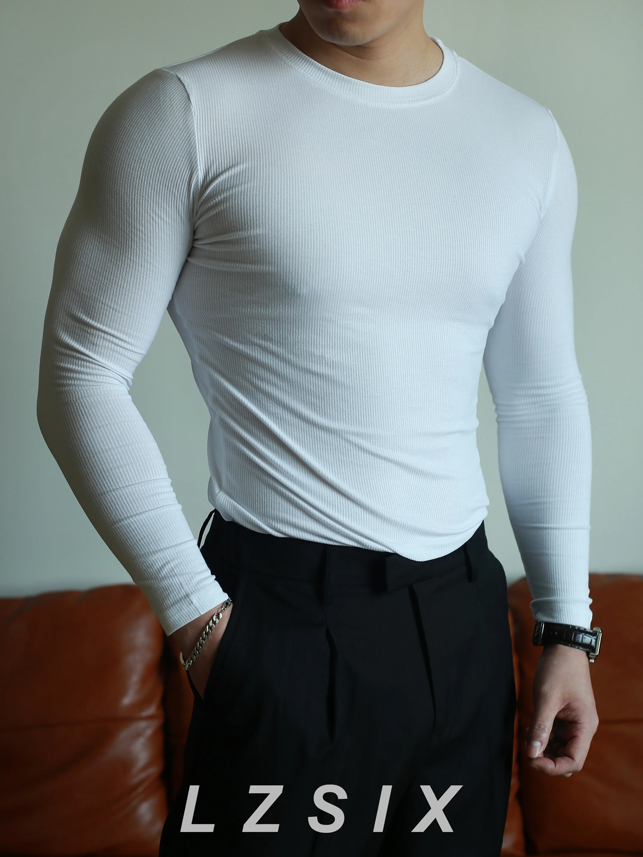 

Men's Long Sve round Ne T-irt Fitn Base irt Spring Autumn Slim Fit Elastic Body ape Brand Modern Sle