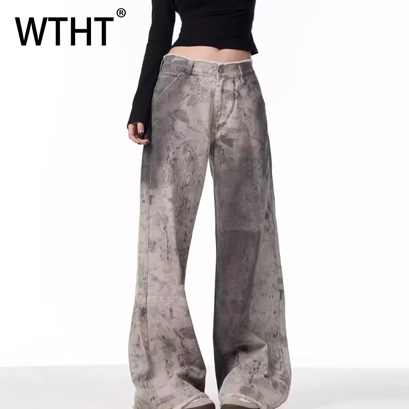 

WTHT Fashion Men‘s Tie-dye Do Old Loose Casual Denim Pants Vintage American Style High-waisted Jeans Male 2025 Summer 2A1113