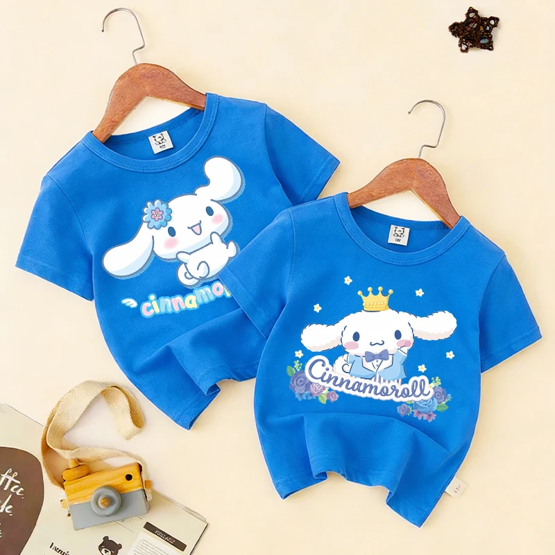 

Cute Cinnamoroll T-shirt Kids Girl Cotton Sanrio Anime Cartoon Short Sleeved Clothes Tees Children Kawaii Streetwear Casual Tops