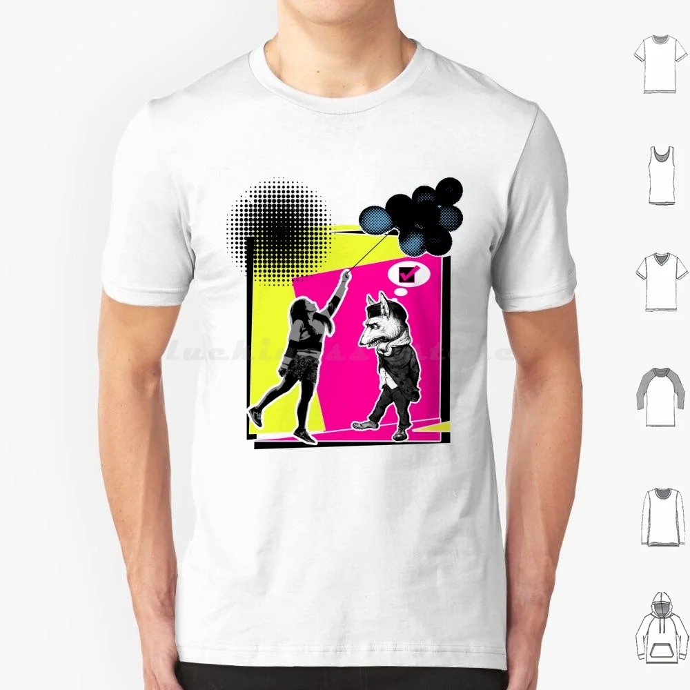 Ballon Girl And Wolf Vintage 90s Pop Art T Shirt 6xl Cotton Cool Tee Grafitti Distressed Spray Funny Graphic Graffiti Tumblr