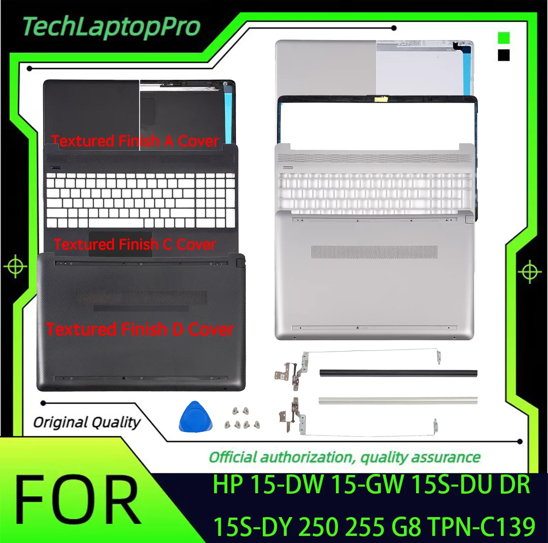 For HP 15-DW 15S-DY 15S-DU 15-GW TPN-C139 250 255 G8 G9 Gray LCD Back Cover Front Bezel Palmrest Bottom Case Hinges365