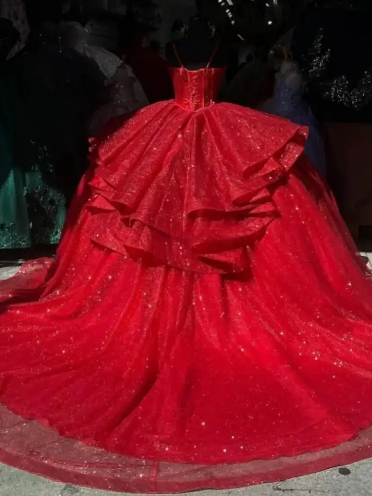 Vestidos de quinceañera de princesa brillantes personalizados para niña, vestido de baile con tirantes finos, vestido de fiesta de cumpleaños y graduación, 16a ocasión Formal