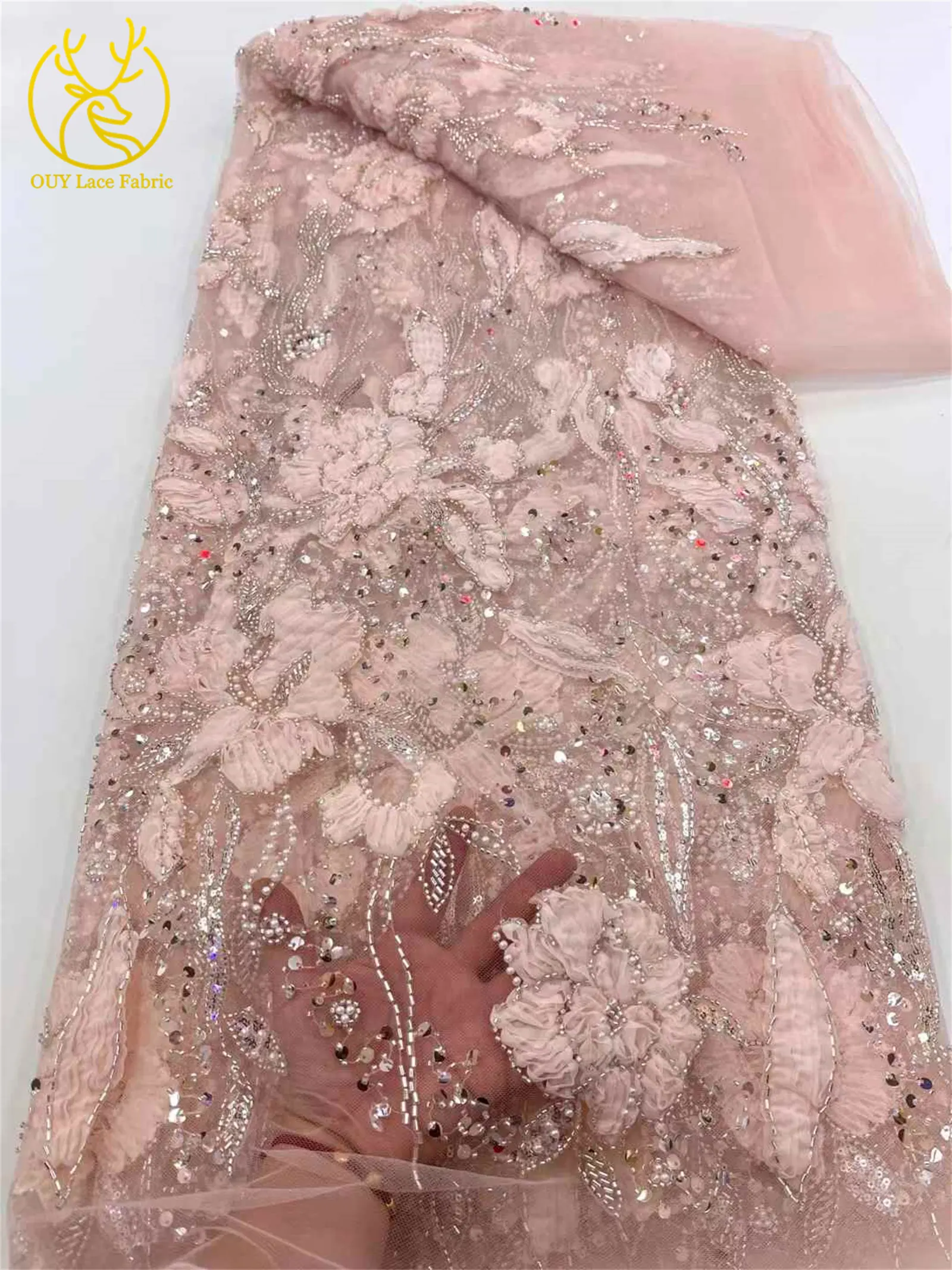 الفرنسية اليدوية تول أقمشة الدانتيل 2025 جودة عالية ثلاثية الأبعاد الأزهار التطريز الأفريقي حبة مزين أقمشة الدانتيل لفساتين السيدات