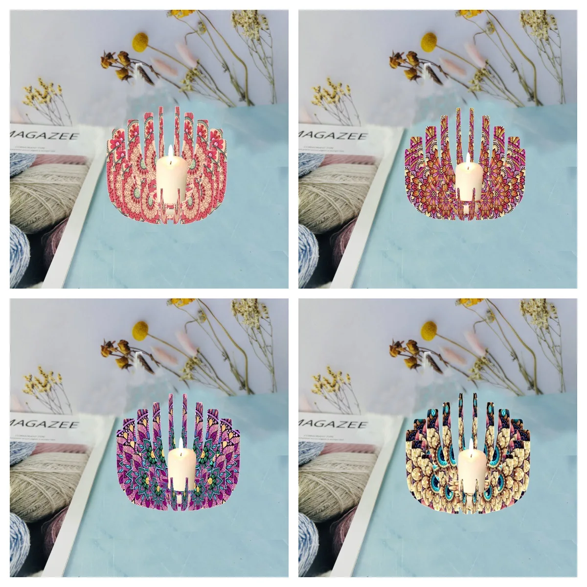 

DIY Handmade Rhinestone Acrylic Candle Holder with Mandala Pattern Unique Festival Gift Artisanal Craft Home Decor