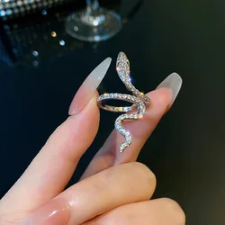 Gothic Rhinestones Open Snake Ring Adjustable Animal Rings Reptile for Men Women Fashion Punk Boy Girl Birthday Jewelry Gifts