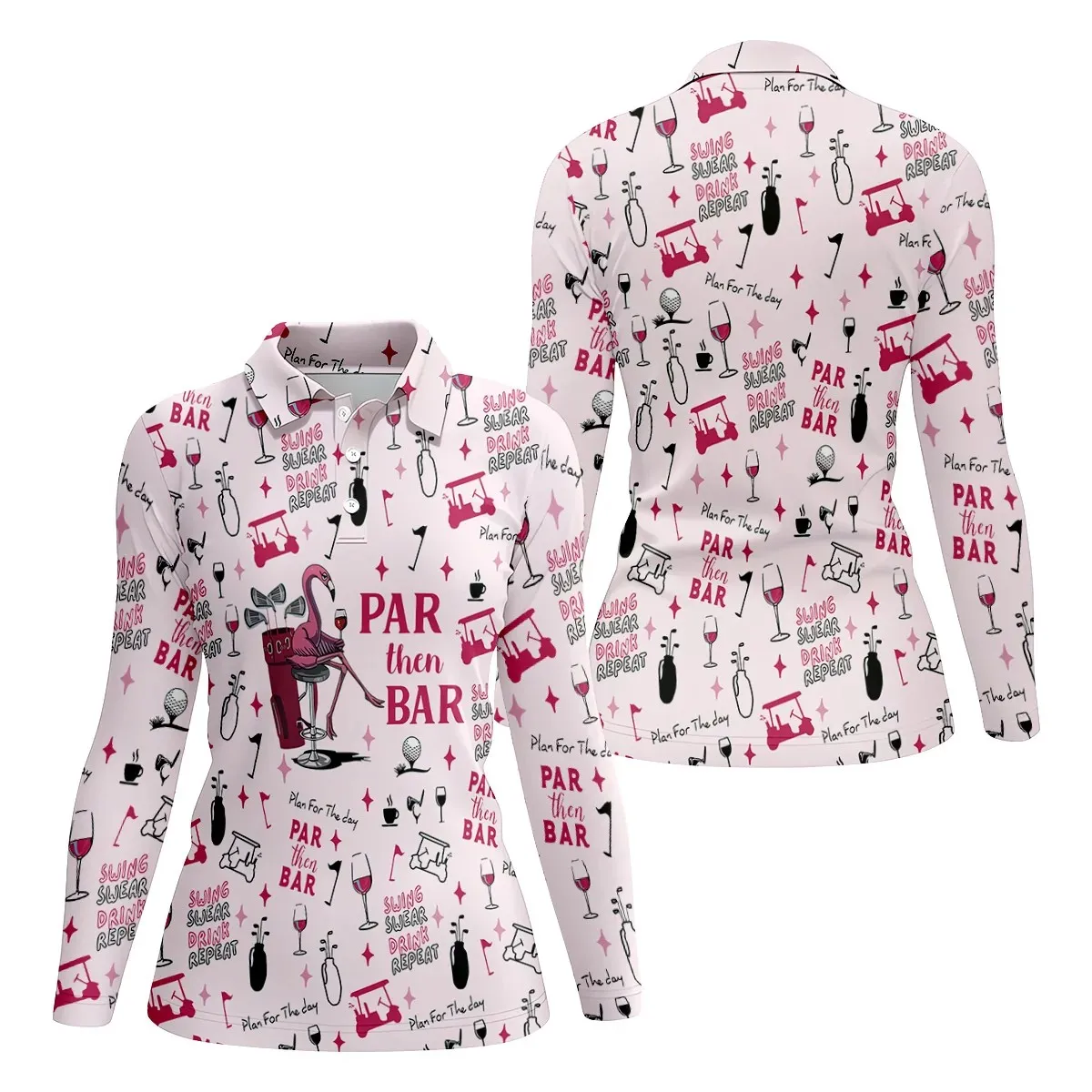 Women's Golf Lover Polo Shirt Long Sleeve Pink Graphic Casual T Shirt Sportswear Fashion Streetwear Outdoor Training Top