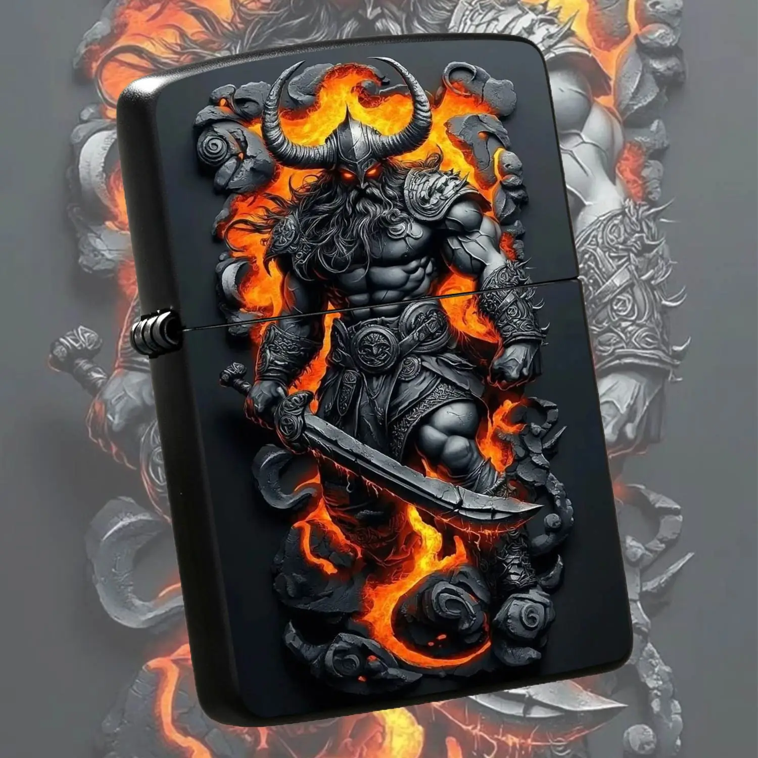 Viking Berserker Embossed Lighter, Retro Cool Dark Aesthetic Portable Ignition Tool For Camping, Candle And Incense Lighting, Unique Practical Festival Gift For Family, Friends And Medieval Style Enthusiasts For All Scenarios A Humorous And