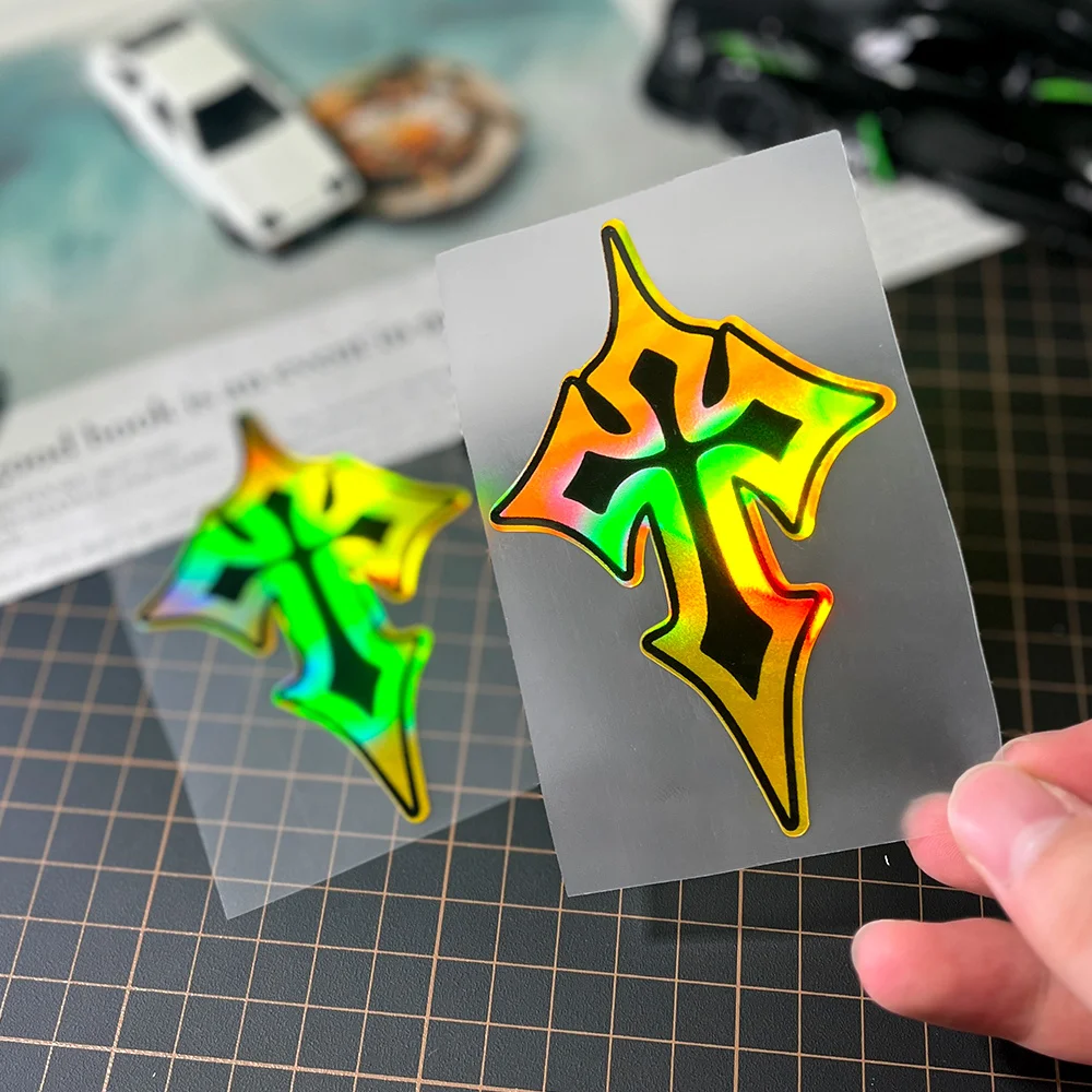 

1 piece mini cross motorcycle sticker - gold gradient body decal - suitable for motorcycle fuel tank, helmet, car windshield
