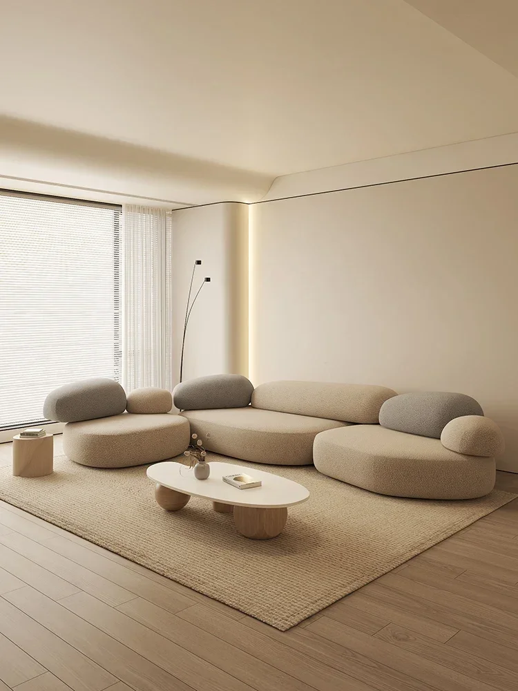 Cobblestone Fabric Sofa Special-Shaped Cream Wind Arc Pea Stone Module