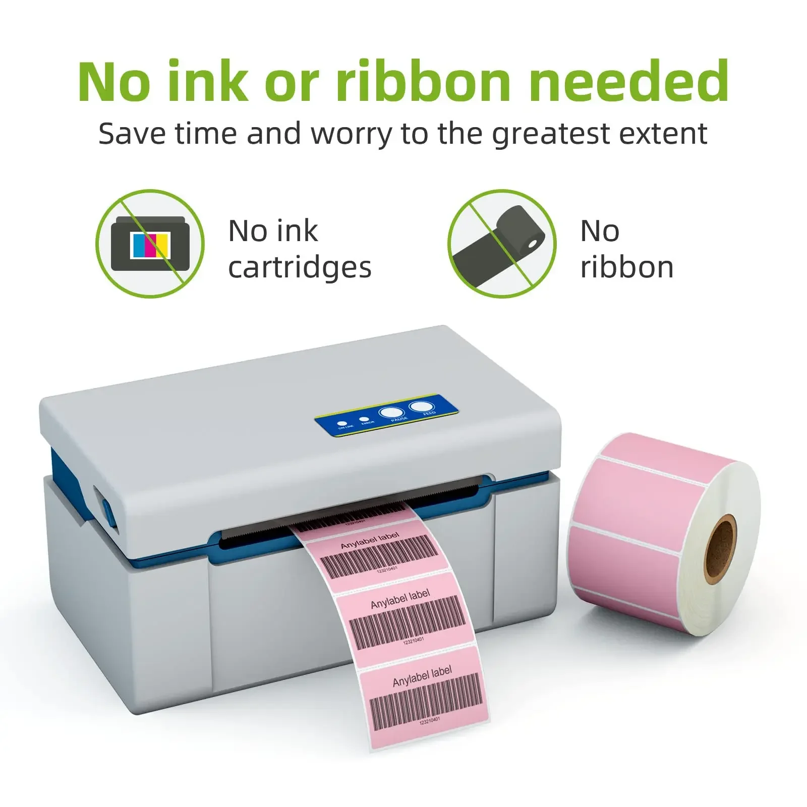 Direct Thermal Labels Stickers Pink Color Replacement for Self-Adhesive Address Shipping Barcode for All 30-100mm Label Printer