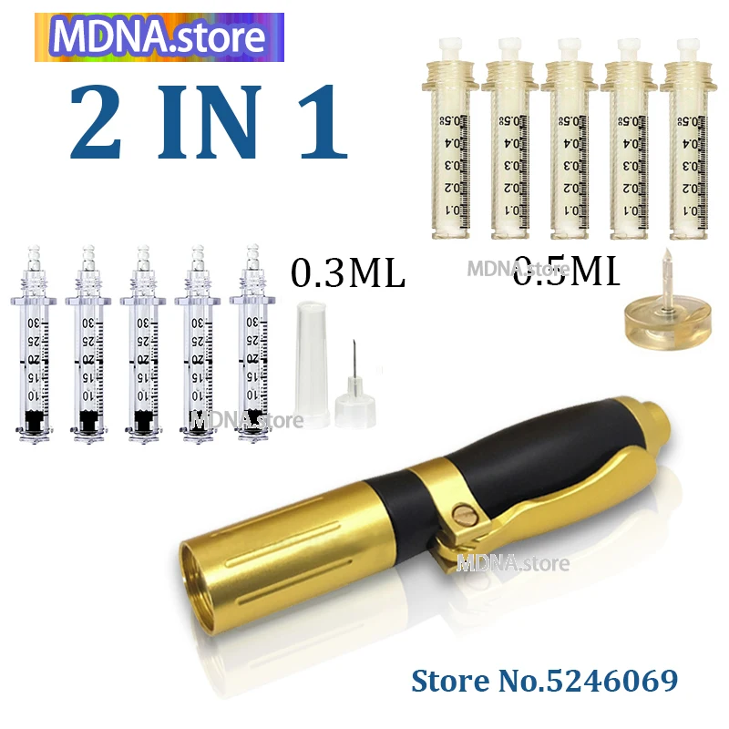 

2 in 1 NEW Hyaluronic Acid Pen High Pressure Lips Meso 0.3ml & 0.5ml Syringe Needles Hyaluron Gun For Anti Wrinkle Lip Atomizer