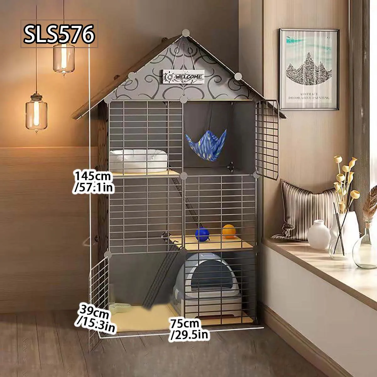 Simple DIY Cat Cage Assembly for Home Use, Indoor Cat Enclosure, Winter Insulation, Semi-Enclosed Two-Story/Three-Story Villa-Style House