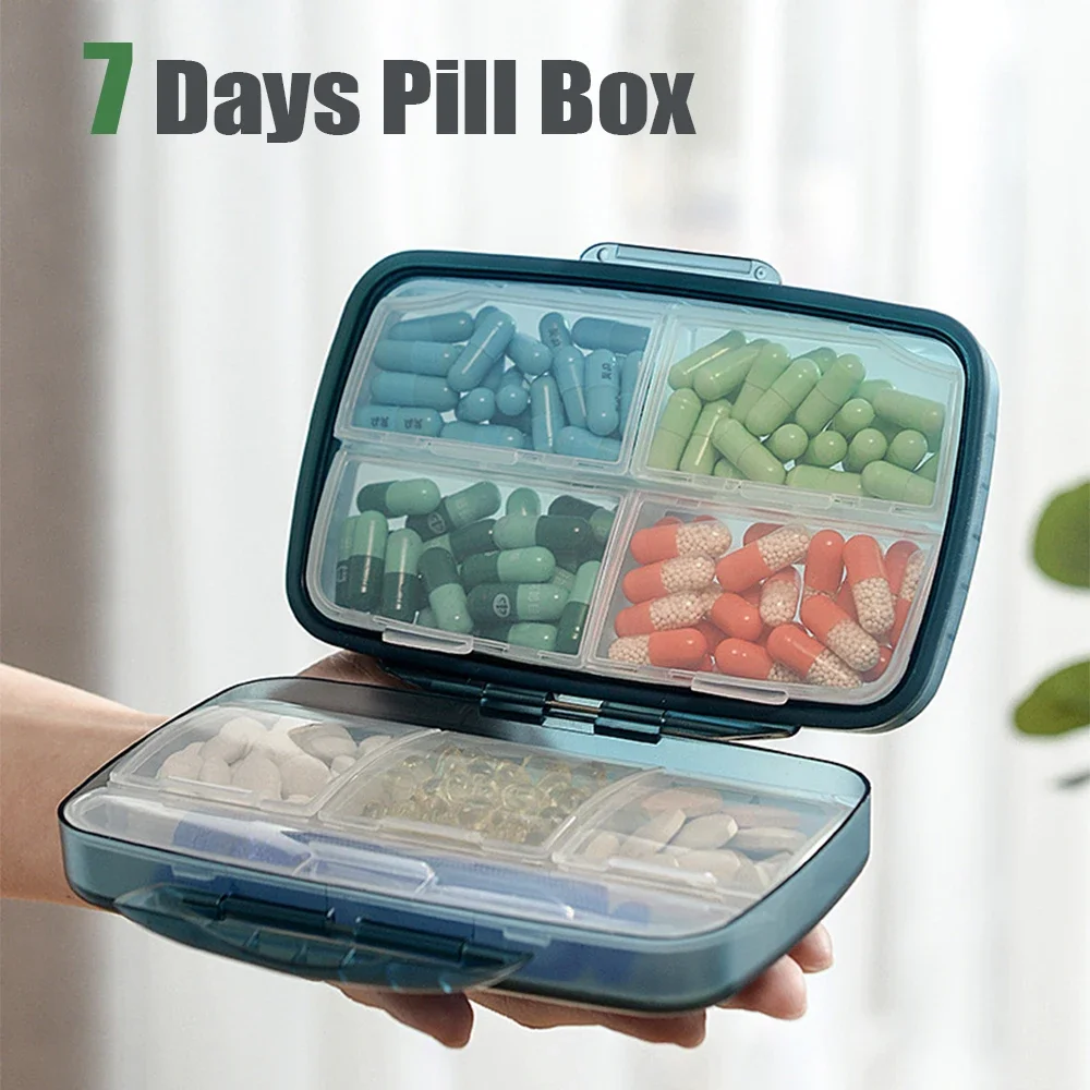 Portable Large Pill Box Waterproof 7 Days Pill Splitters Organizer Large Capacity Moisture-Proof Medicine Tablet Storage Box