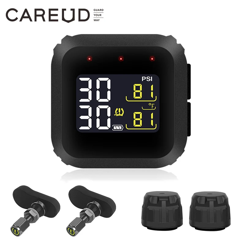 CAREUD Мотоцикл TPMS Система контроля давления в шинах ЖК-дисплей Магнитная зарядка с внутренними/внешними датчиками давления