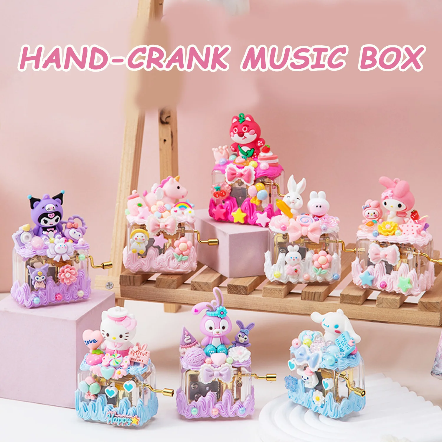 Simulation Kulomi DIY Music Box Melody KT Cat Cartoon Cute Eight tone Box Toy Hand cranked Music Box Set Children's Birthday