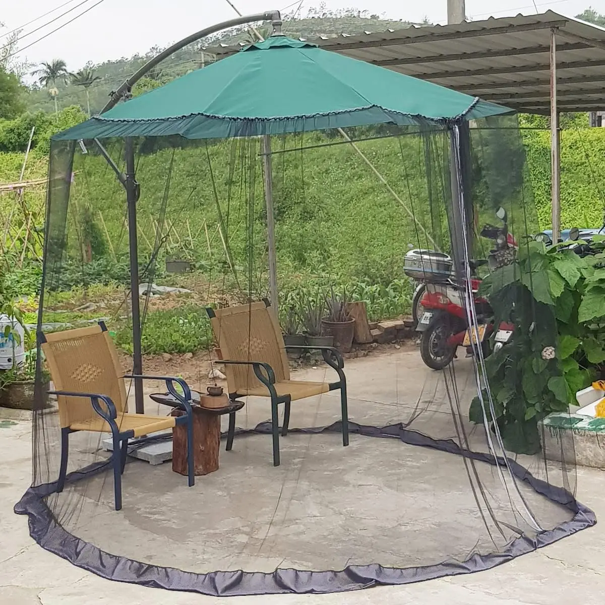 

Black Patio Umbrella Mosquito Net with Double Zipper Door, Adjustable Polyester Mesh Screen for 7.5-11ft Umbrellas, Outdoor