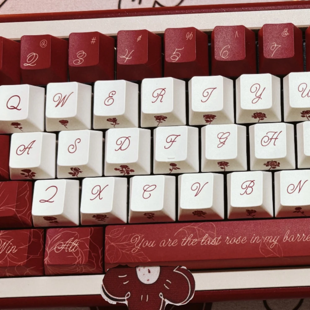 

Rose Coast Keycaps 139Keys Cherry Pbt Vintage Burgundy Black Rose Keycaps For Mechanical Keyboards French Romantic Style Keycaps