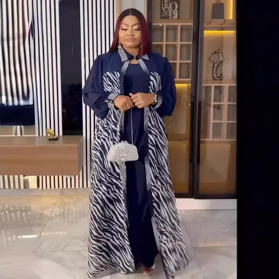 2 قطعة فساتين أفريقية صيفية أنيقة للنساء فستان شيفون بوبو موضة إسلامية لحفلات الزفاف المسائية ملابس أفريقيا