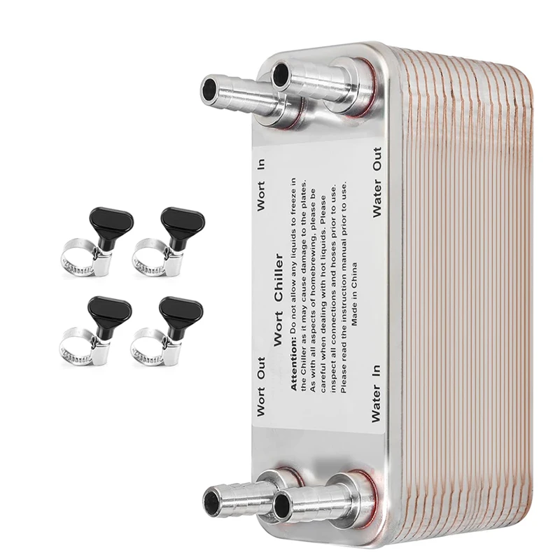 

40-пластинчатый охладитель сусла, теплообменник для домашнего пивоварения с фитингом 1/2 штуки, охладитель сусла для пива с маятной пластиной, система быстрого охлаждения