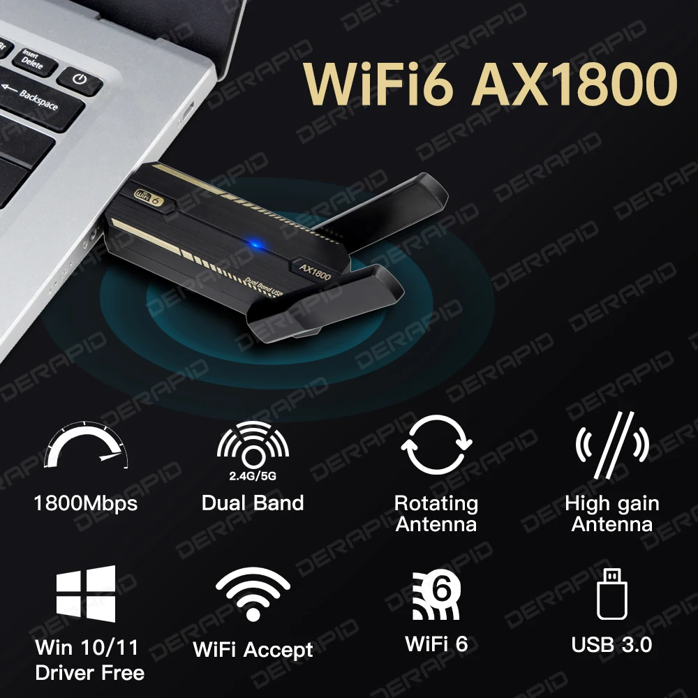 AX1800 WiFi 6 USB 3.0 Adapter Dual Band 2.4G/5Ghz Network Antenna Card Wireless Desktop Laptop 802.11AX Driver Free For Win10/11