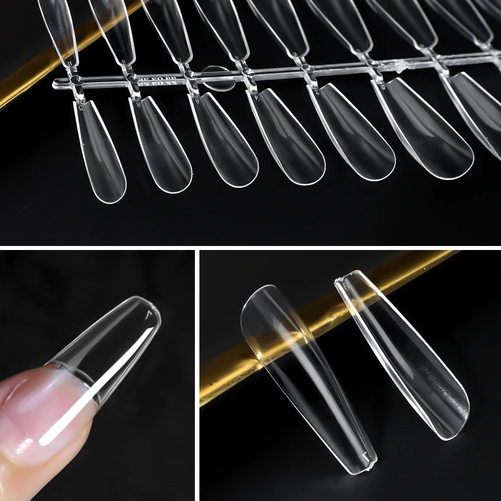 8 Style Clear Acrylic Long Fake Nails Capsules Almond French Full Half Cover False Nails Artificial Nail Soft Gel Manicure Tools 4