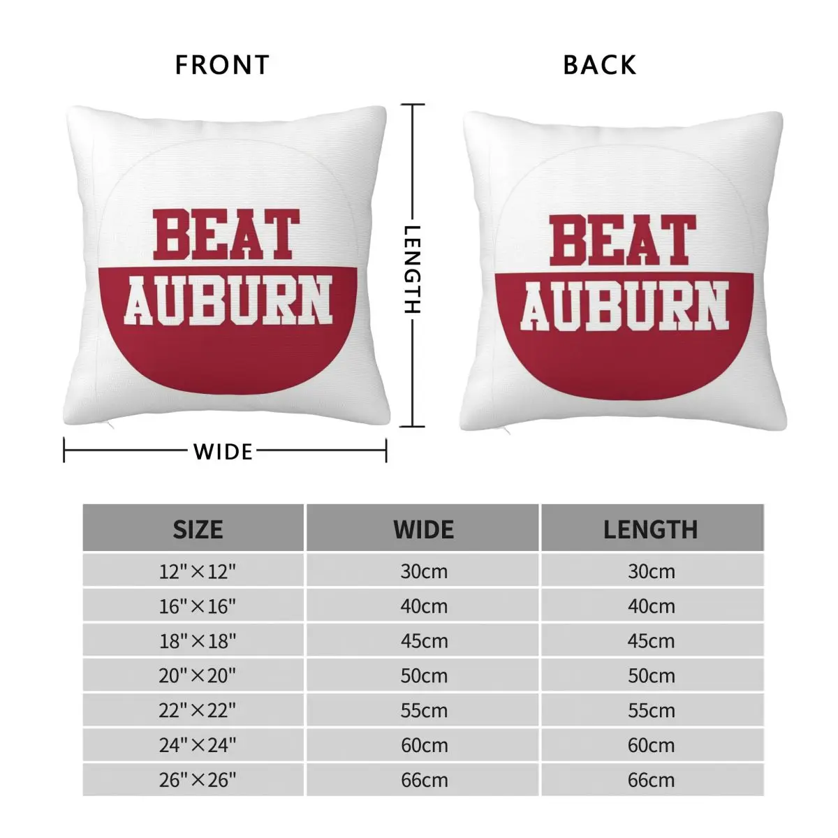 Alabama Gameday Pin,Beat Aubur Square Pillowcase Pillow Cover Polyester Cushion Decor Comfort Throw Pillow for Home Bedroom