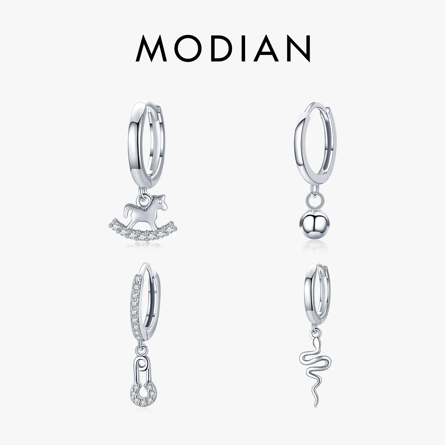 

Modian 1PC Fashion Single Earring 925 Sterling Silver Trojan Horse Snake Beads Pin Hoop Earrings For Women Party Jewelry Gifts