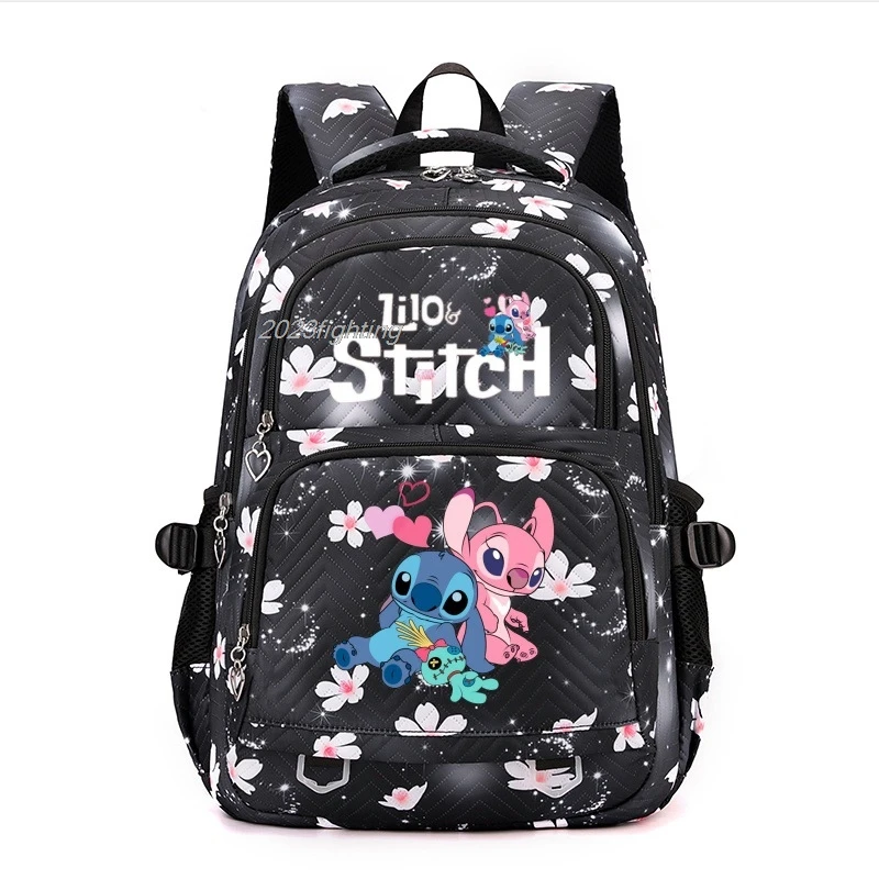 Lilo & Stitch School Bags Cartoon Flowers Printe Capacity Primary Secondary School Students Backpacks Lightweight Travel Mochila