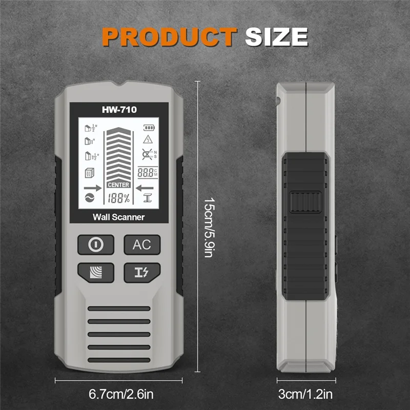 B-T مسمار مكتشف الخشب ترصيع كشف المعادن كابل مباشر قياس عمق المعادن مكتشف الجدار كاشف الماسح الضوئي HW-710
