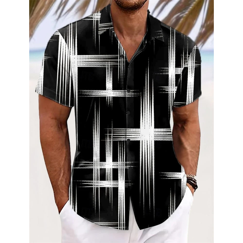 

Men's Geometric Grid Plaid Gradient Color Shirt Button up Shirt Short Sleeve Fashion Casual Turndown 3D Print Collared Shirts