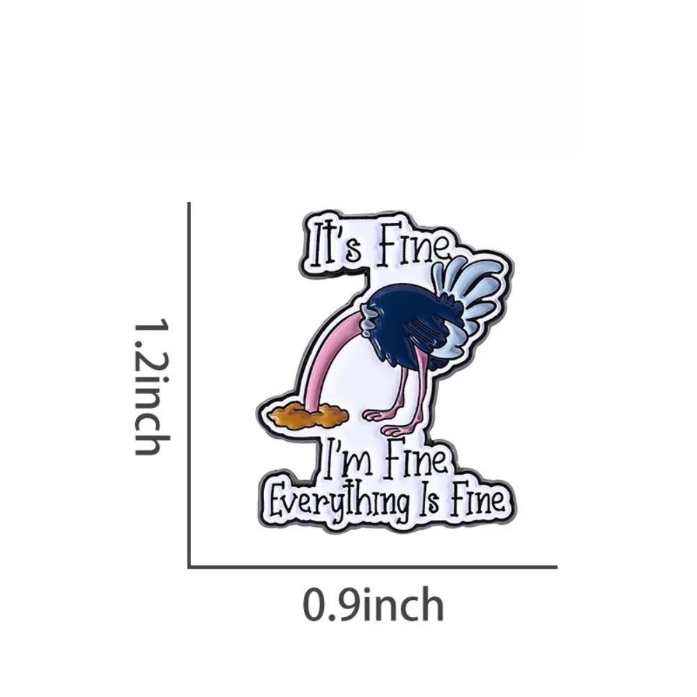 Cute Little Animal Ostrich Brooch Skeleton OK Hand Gesture Quote Pin Cartoon Metal Badge for Clothing