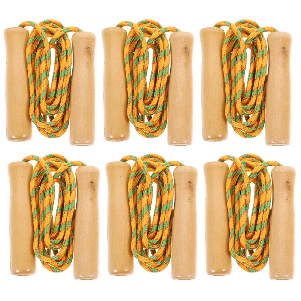 

6Pcs Wooden Handle Jump Rope Adjustable Length Fitness Exercise Skipping Rope for Home Gym Park Physical Education Equipment