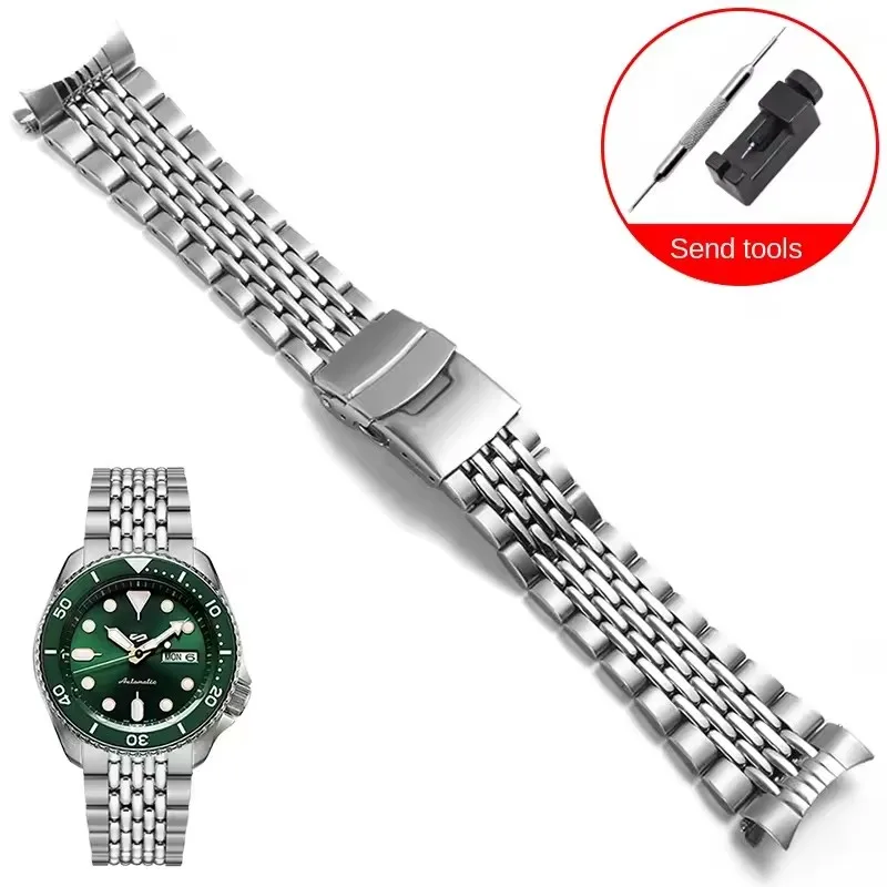 Suitable for No. 5/Little Panther/SRPD63K1/Green Water Ghost Series Curved Interface Solid Stainless Steel Watch Strap 22mm