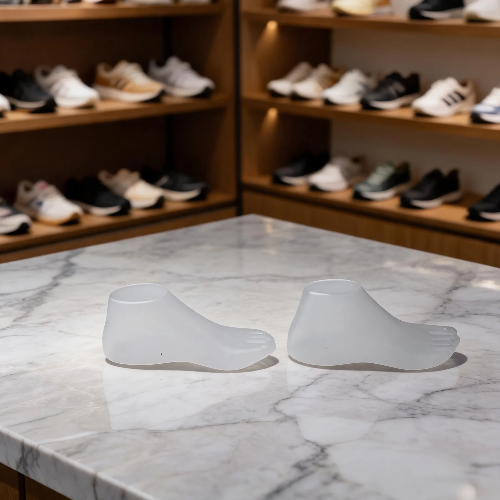 Adult Foot Mannequin Pair Made of Transparent Plastic for Shoe Display Suitable for Retail Shops and Personal Use