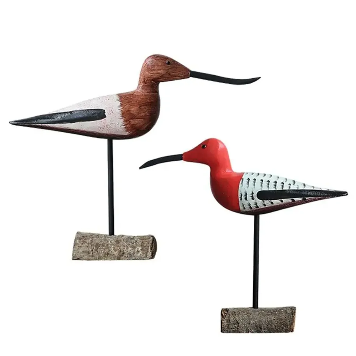 Modern Wood Bird Figurine European Ornaments Animal Statue Home OfficeBird Sculpture Art Crafts Abstract Decoration