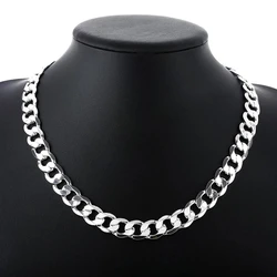 Collier en argent Sterling 925 pour hommes, chaîne classique de 12mm, 18/20/22/24/26/28/30 pouces, bijoux fins pour fête de mariage